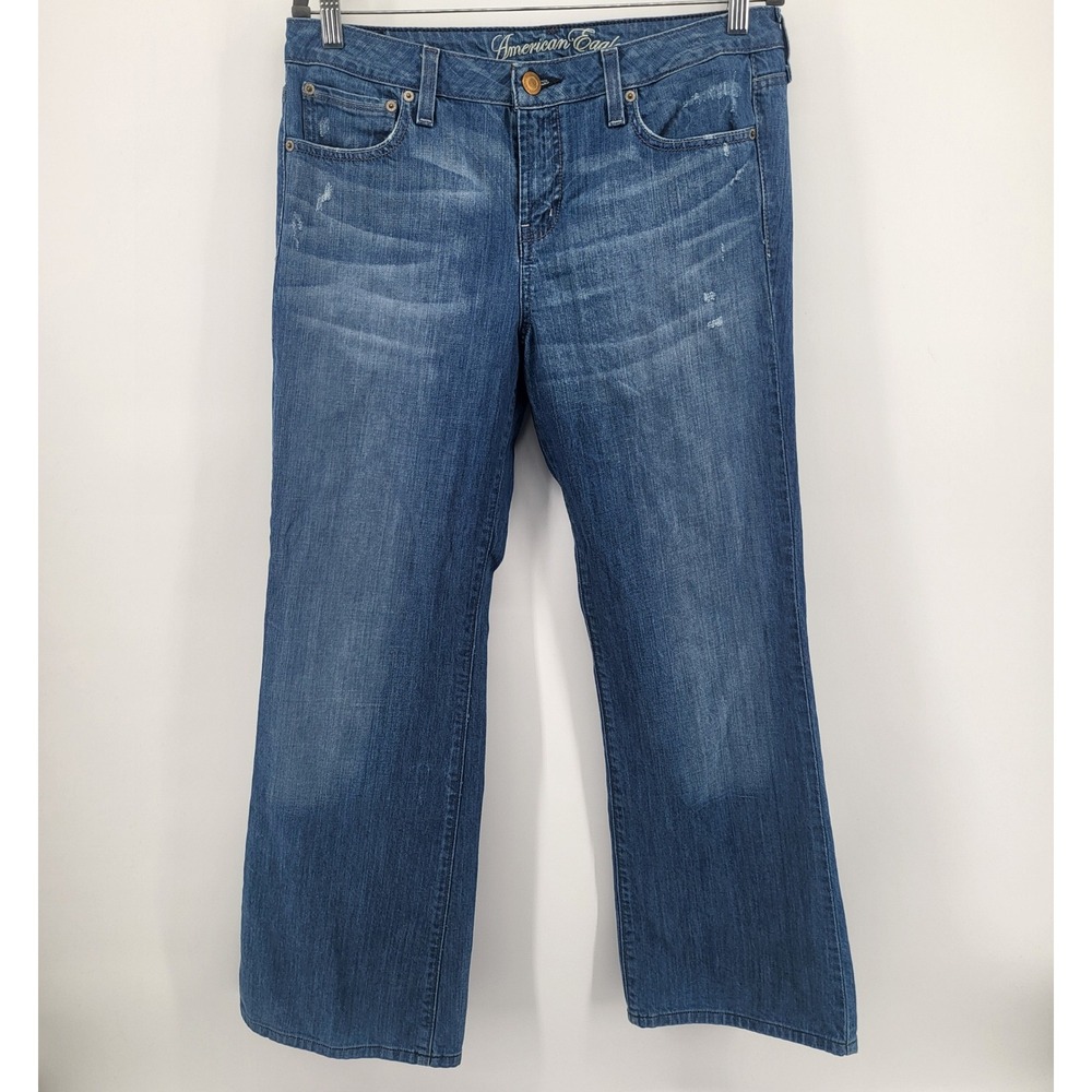 American Eagle Original Bootcut Jeans Women's Size 12‎ Medium Wash Distressed